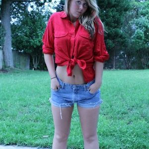 Vintage lightweight Red oversize button up tunic length shirt size medium